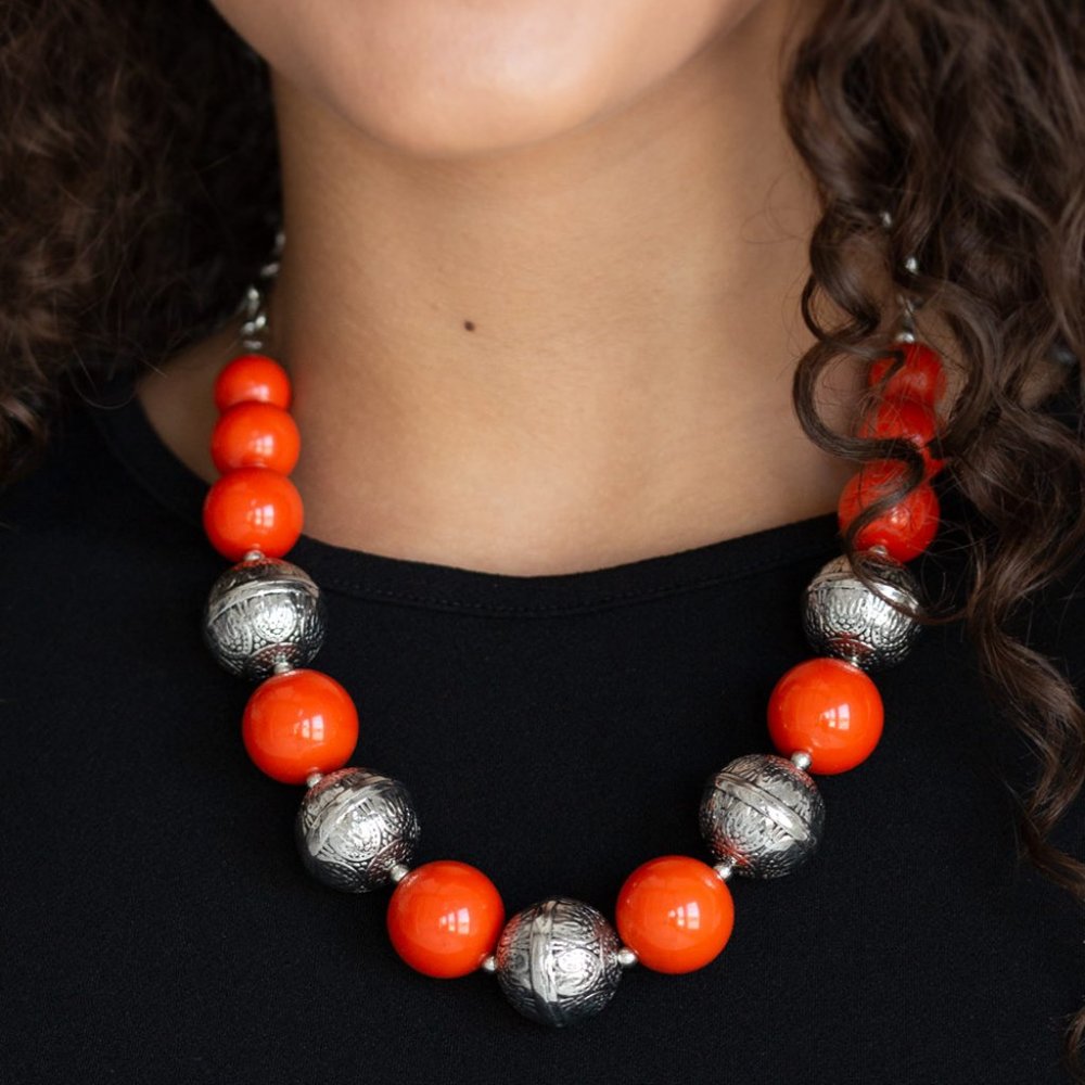 NWT Floral Fusion orange and silver necklace set